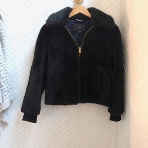 J. Crew Plush Fleece Bomber Jacket AB877 XS Black